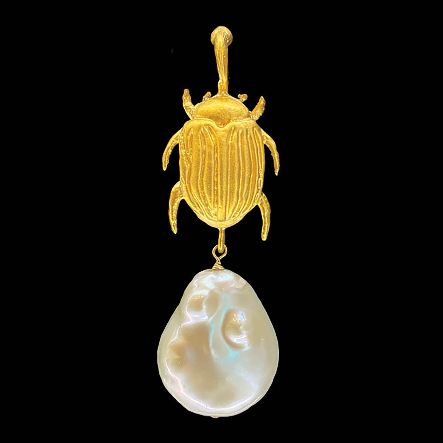 Beetle Drop with Coin Pearl Vermeil Beetle