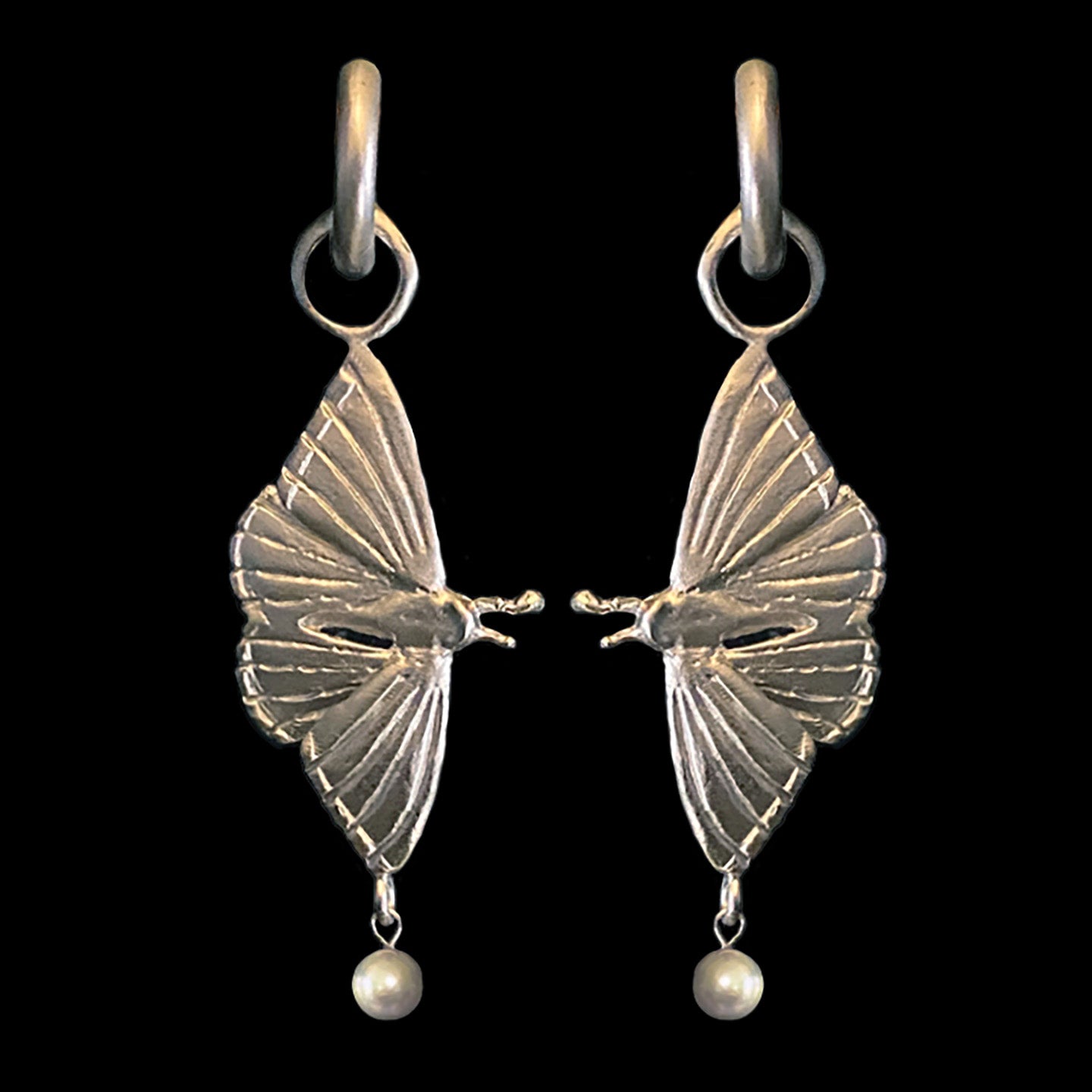 Rhodium and Gray Pearl Hoops