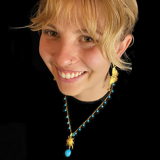 Scattered Bettle and Turquoise Choker, Monarch Butterfly Hoops Earrings