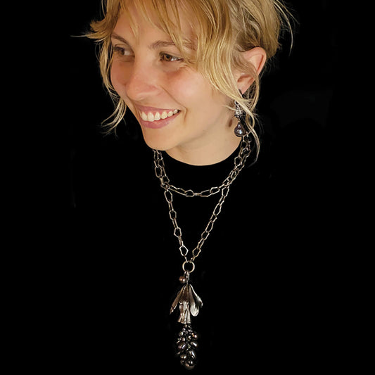 Daffodil and Pearl Opera Length Black Pod Necklace Combo