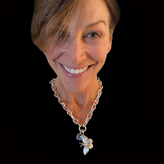 Monarch and Stone Combo Pod Chain Rhodium Choker Necklace