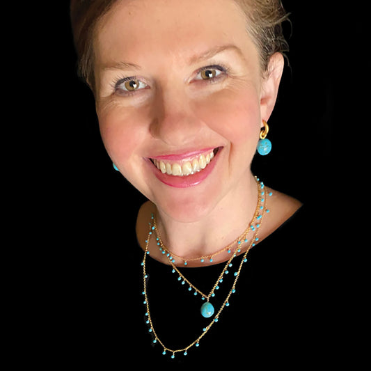 Layered Dellicate choker, Scattered Opera Necklace and Turquoise Hoops